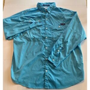 Columbia PFG Super Tamiami Shirt Mens XL Blue Check Long Sleeve Fishing Button